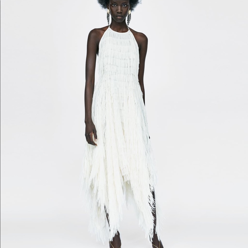 Zara halter dress with fringing